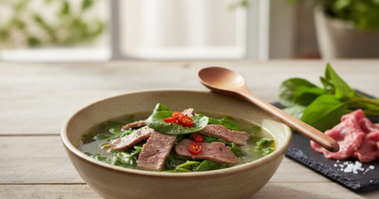 canh mồng tơi nấu thịt bò