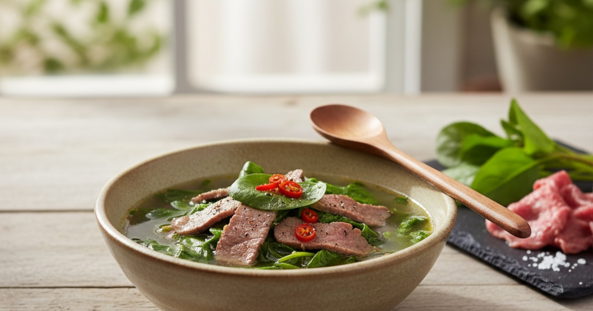 canh mồng tơi nấu thịt bò