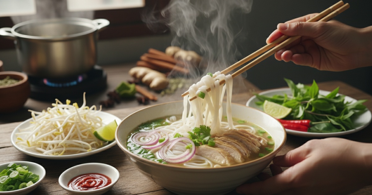 Hoàn thành và thưởng thức món phở gà