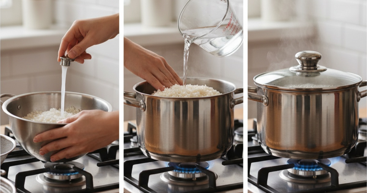 Quy trình chi tiết cách nấu cơm bằng bếp ga không bị cháy